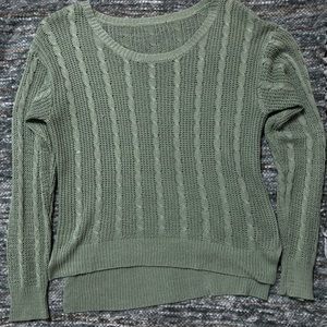 light green knit sweater, off shoulder, super stretchy and comfortable, size S-M